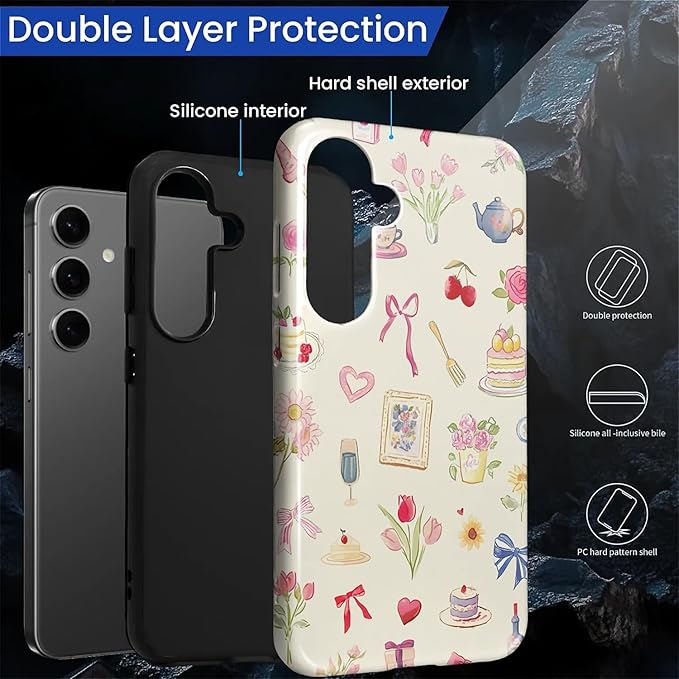 for Samsung Galaxy S24 FE Case, HL2 Aesthetic Bow Preppy Collage Hybrid 2 Layer - Image 2