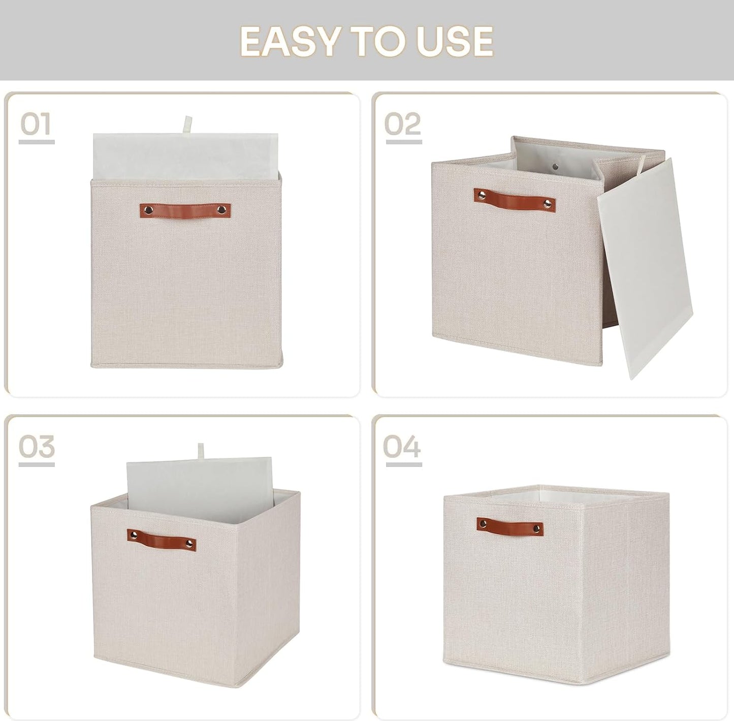 HNZIGE Large Storage Baskets Set of 4 Collapsible Storage Baskets,13x13 Storage Cube Bins with Handles,Foldable Storage Cube Bins for Shelves(cream)