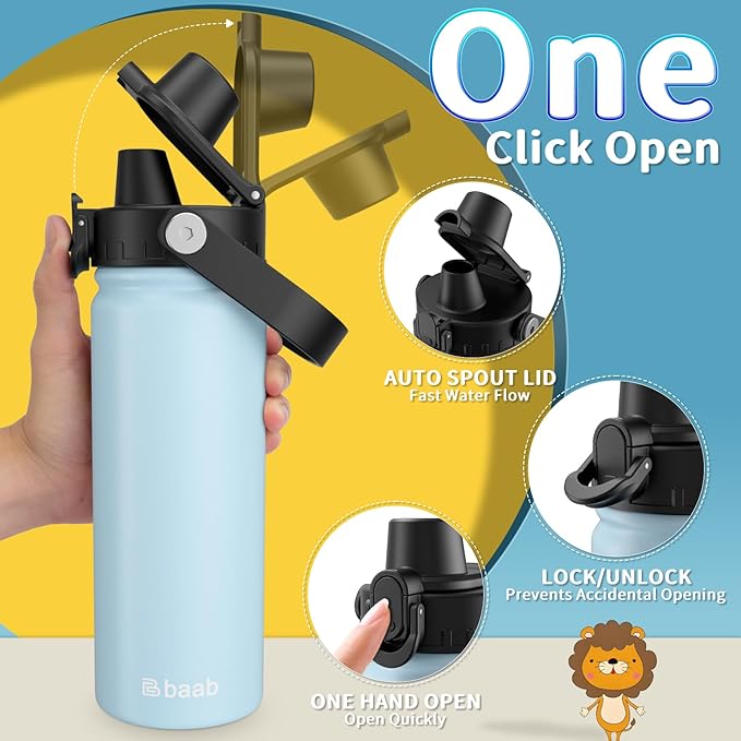 baab 18oz Kids Water Bottle, Insulated Kids Water Bottle - Image 4