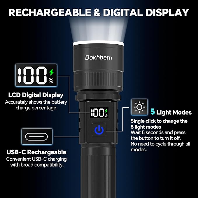 Rechargeable Flashlights 2 Pack, Super Bright LED Long Handle Flashlight - Image 7