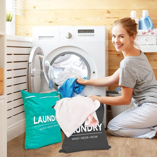 2 Pcs Large Travel Laundry Bag Waterproof Wet Dry Bag Washable Dirty Clothes Bag - Image 2