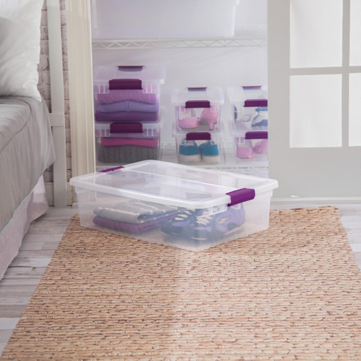 Sterilite 18-Pack 32 Quart ClearView Latch Box, Stackable Organizer Bins with Latching Lids - Clear Plastic Organization Containers for Closet, Bedroom, Shelving Units and Everyday Home Storage