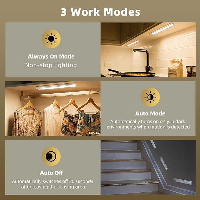 16inch Under Cabinet Lighting, 4 Pack Rechargeable Motion Sensor Light Indoor - Image 4