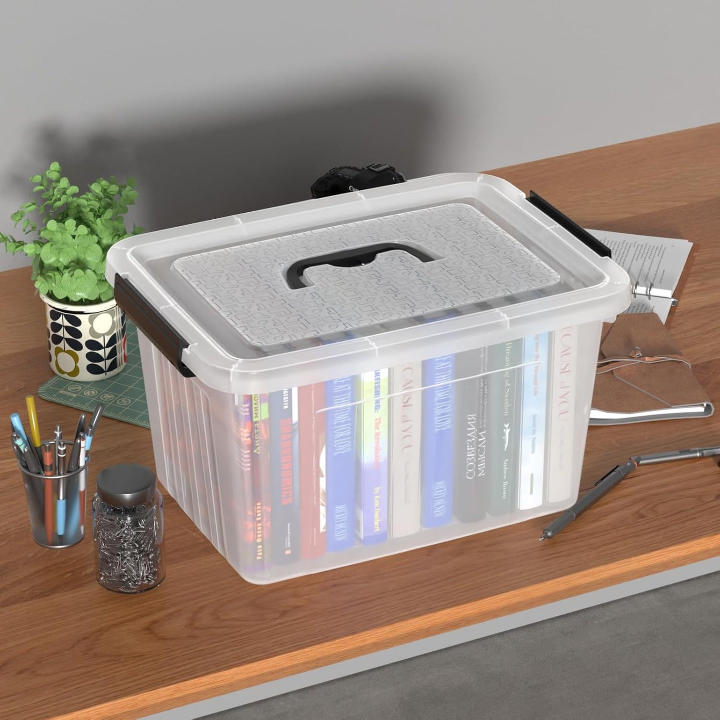 18 Quart Clear Plastic Storage Latching Bin with Lids, Latch Box with Handle, 4 Packs