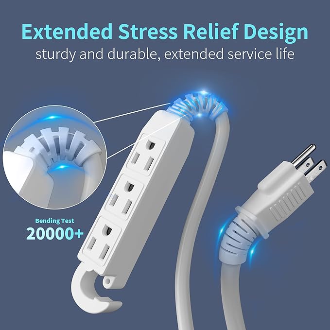 16/3 15 Ft 3 Outlet Extension Cord Outdoor Waterproof, 3 Prong - Image 3