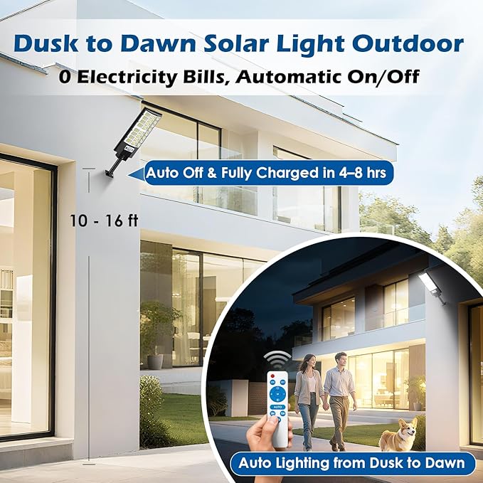 2-Pack Solar Street Lights Outdoor, 20000LM Waterproof LED Solar Flood Lights - Image 2