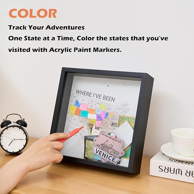 Where I've Been US Map Wooden Shadow Box Frame Wall Decoration, Travel - Image 4