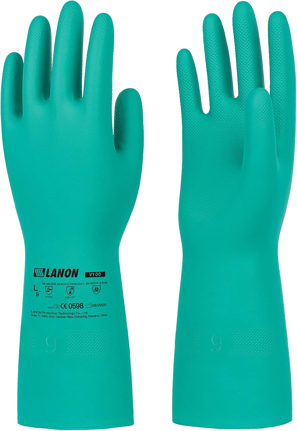 LANON 3 Pairs Nitrile Chemical Resistant Gloves, Reusable Heavy-Duty Rubber Gloves, Acid, Alkali & Oil Protection, Non-Slip, Large