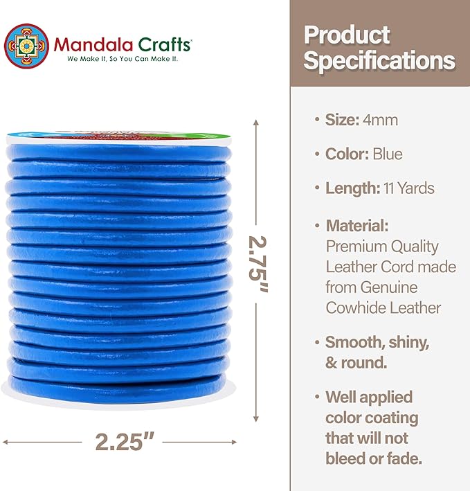 Mandala Crafts Round Genuine Blue Leather Cord - Image 4