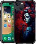 for iPhone 14 Case, Skull Lady Rose Pattern Graphic Design Girl Boy Soft by FKBRCL4U