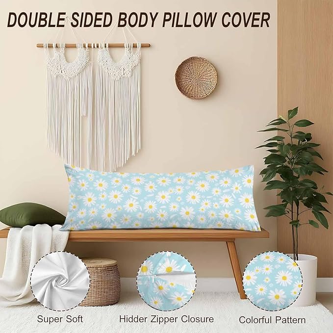 Daisy Body Pillows Covers for Adults, Blossom Daisy Large Body Pillow Covers - Image 4