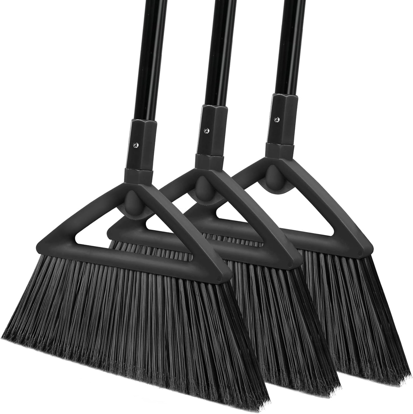 3PCS Heavy Duty Angle Broom, Long Pole Brooms for Indoor, Outdoor Sweeping, Kitchen to Courtyard, Black