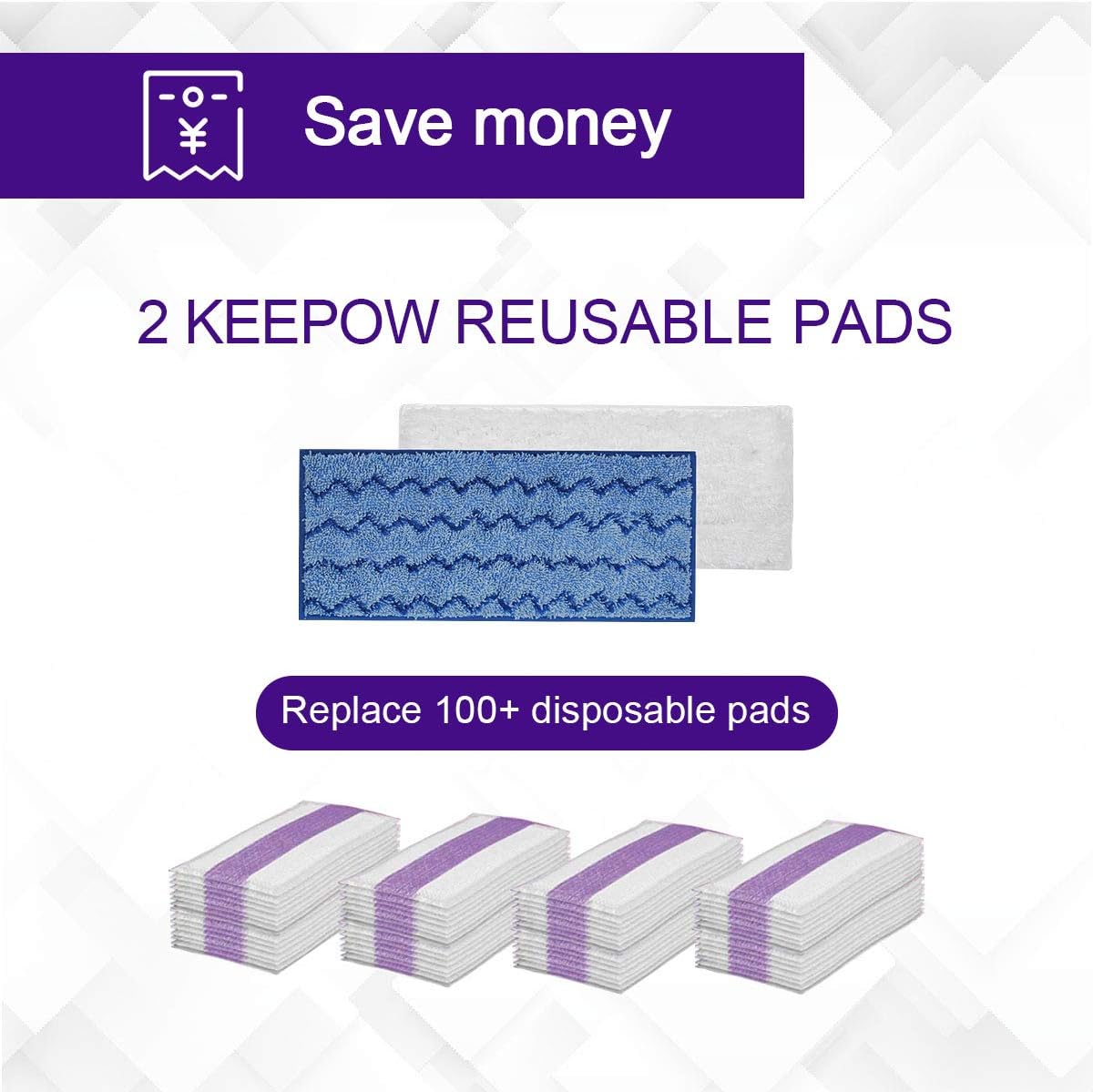 KEEPOW Reusable Mop Pads Compatible with Swiffer Wet Jet Mop Starter, Replacement Microfiber Refills for Wet and Dry Sweeping, 4 Pack