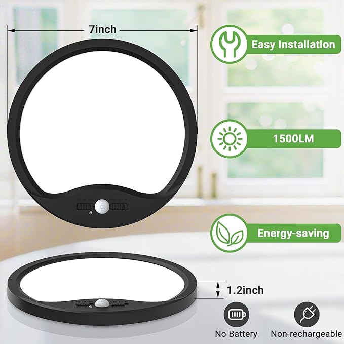 zemty 7inch Small Motion Sensor Ceiling Lights Wired, 15W 1500lm 3CCT/3 - Image 5