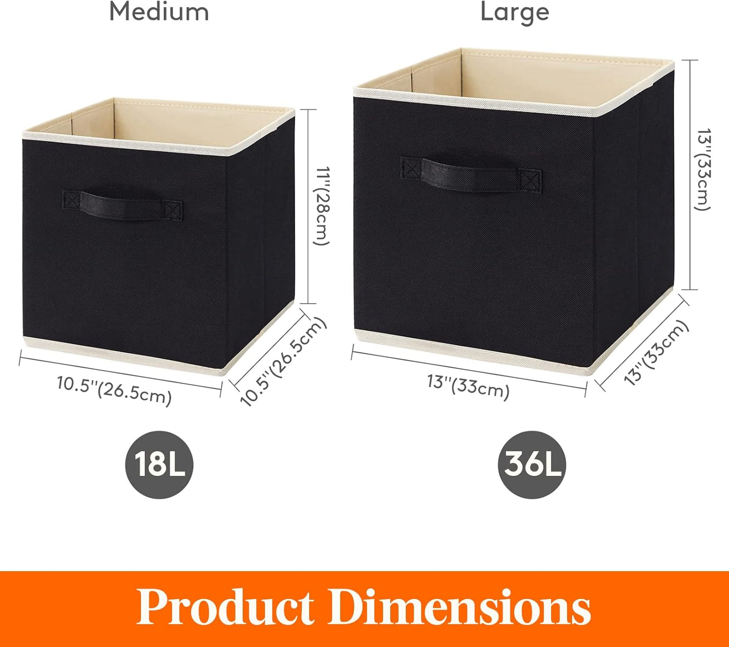 Lifewit Collapsible Fabric Storage Cubes Bins Set 11 Inch, Foldable Cubby Organizers Boxes, 6 Pack Organizing Baskets for Shelf, Closet, Utility Room, Storage Room, 18L Black