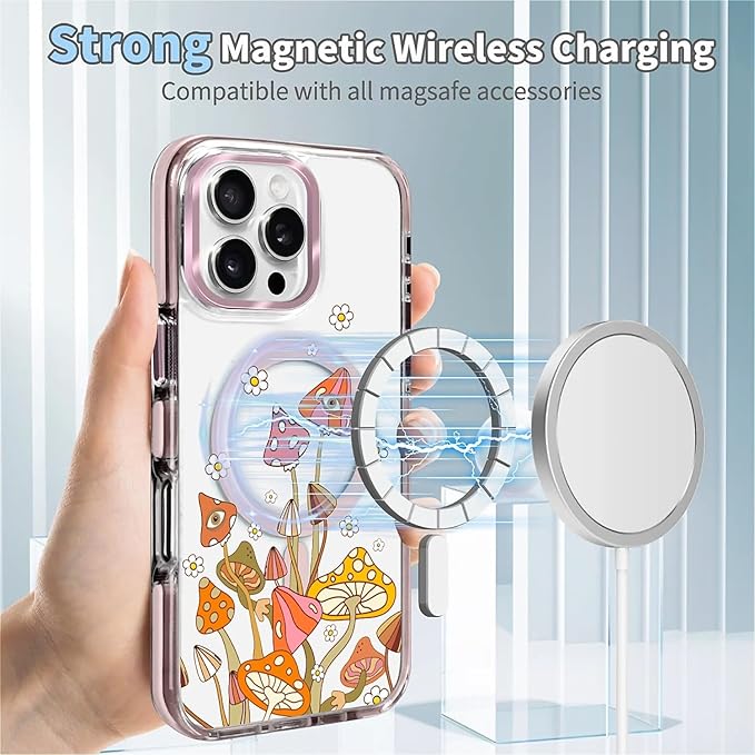 Case for iPhone 16 Pro, Retro Mushroom Sunflower Phone Case Design，for Women - Image 4