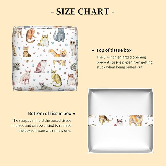 Tissue Box Cover Square, Cute Cats and Paw Tissue Box Holder Waterproof Leather - Image 3