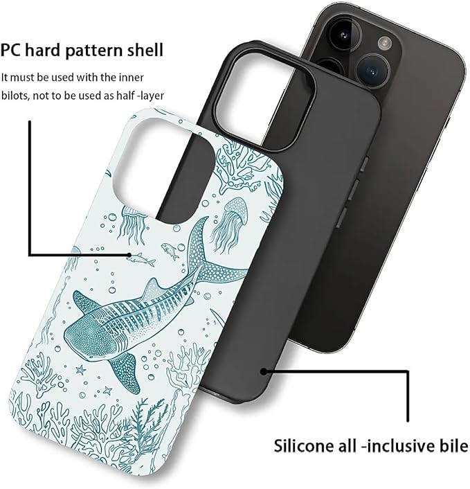 for iPhone 14 Pro Max Case, HH2 Ocean Whale Shark Hybrid 2 Layer Hard Shell - Image 3