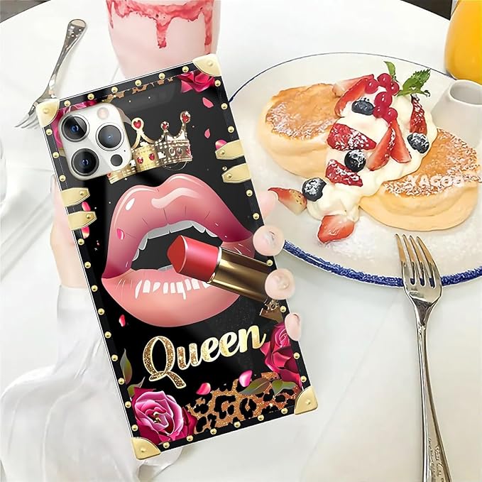 Compatible with iPhone 12 Pro Max Case, Glitter Red Rose Queen Leopard Lipstick - Image 5