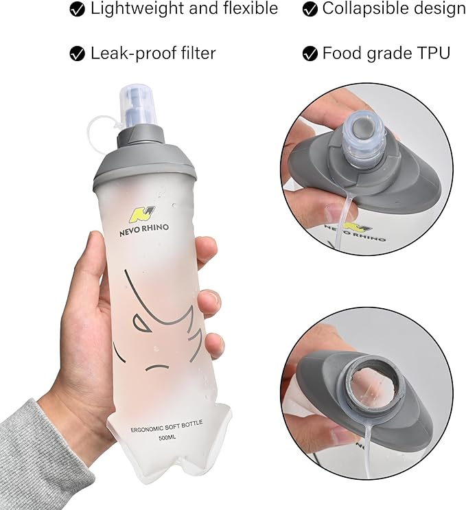 N NEVO RHINO 2PCS Soft Flask, 17oz/500ml TPU Running Water Bottle - Image 2