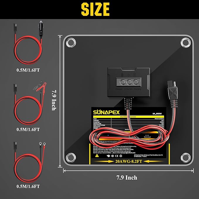 SUNAPEX 12V 5 Watt Solar Trickle Charger Maintainer - Image 8