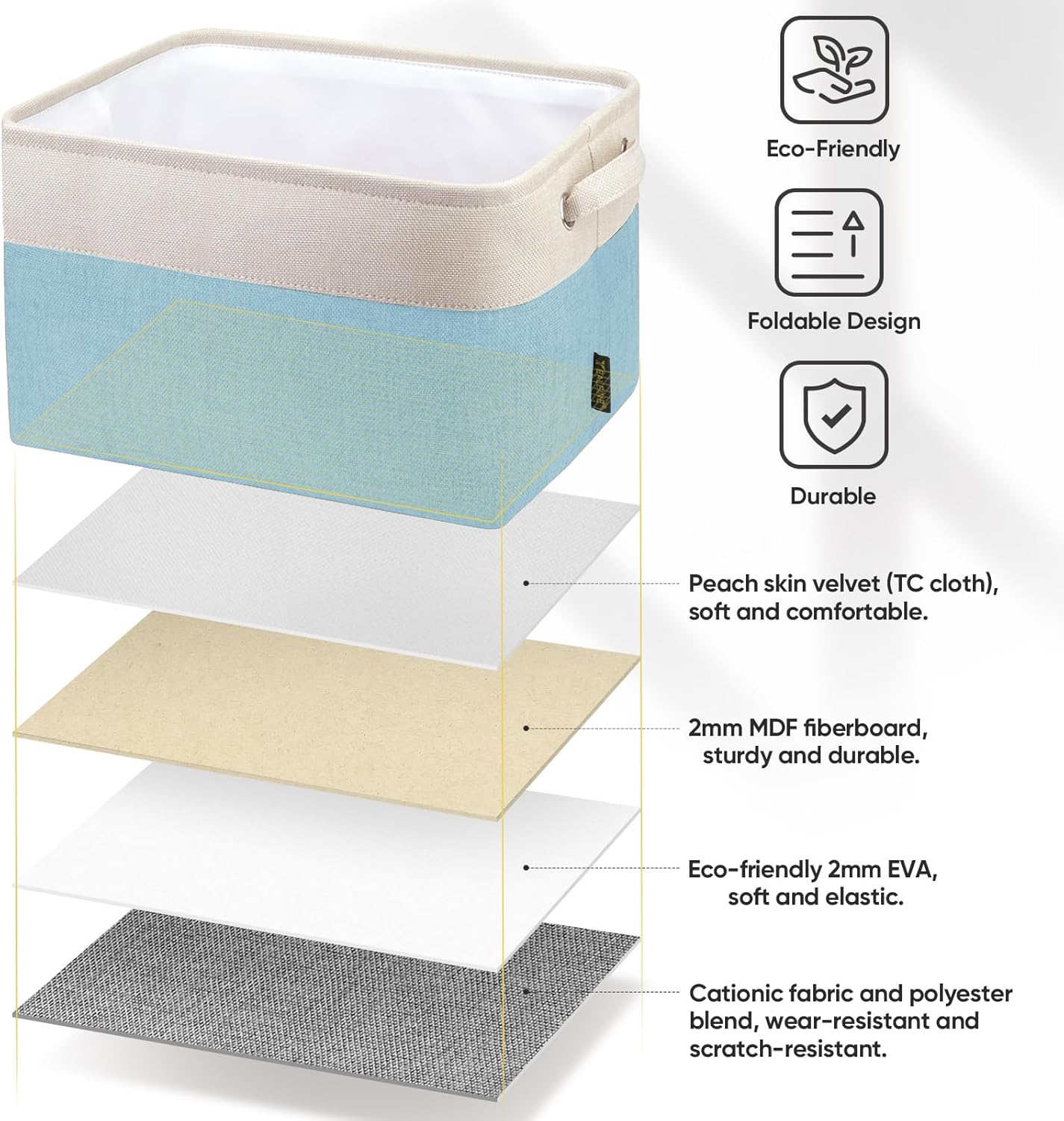 BALEINE 1 Pack Fabric Storage Bins for Shelves, Linen Storage Baskets for Organizing, Decorative Closet Bins for Clothes, Home (Skyblue, 12"x8"x8")