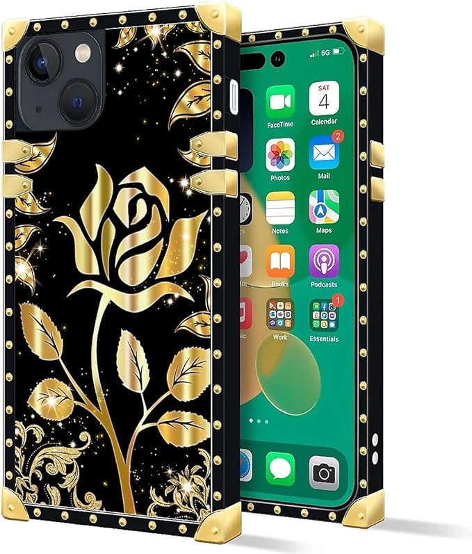 Compatible with iPhone 14 Case, Shine Gold Rose Luxury Golden Decoration - Image 2