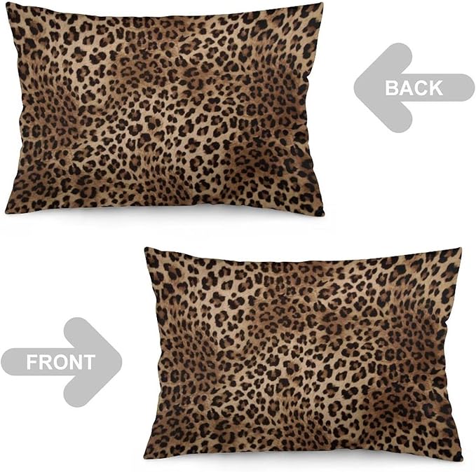 Brown Leopard Throw Pillow Covers Set of 2 Queen Size Black Cheetah Skin Wild - Image 3