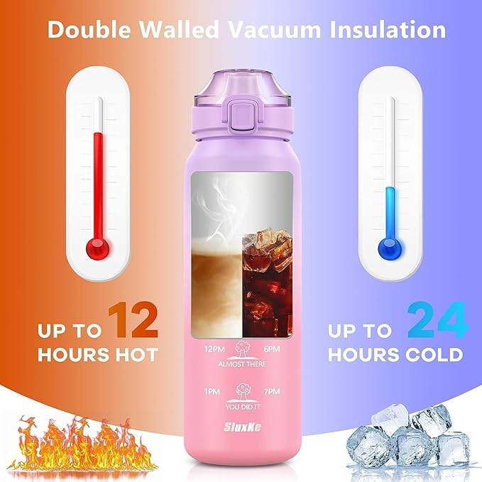 SLUXKE 24oz Insulated Water Bottle 18/10 Stainless Steel - Image 4