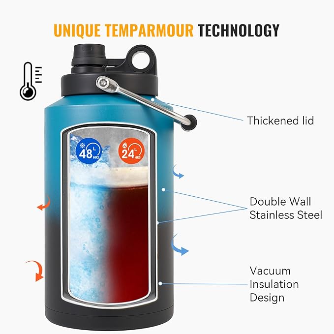 Insulated Gallon Jug with Handle, One Gallon, 128oz Stainless Steel, Large - Image 6
