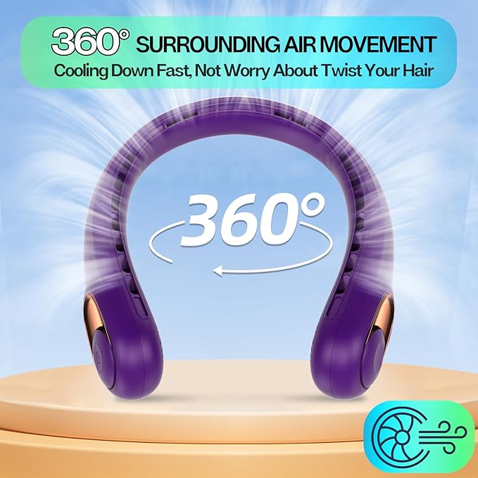 KIDEE Portable Neck Fan, Hands Free Bladeless Fan Rechargeable, 4000mAh Battery - Image 5