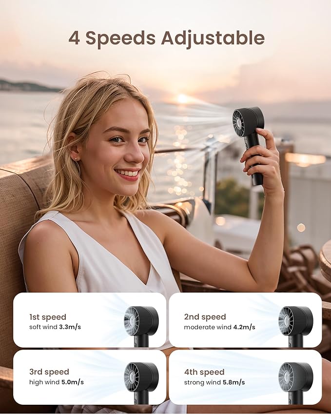 Portable Mini Handheld Turbo Fan, 4 Speed High Velocity Personal Cooling Device - Image 5