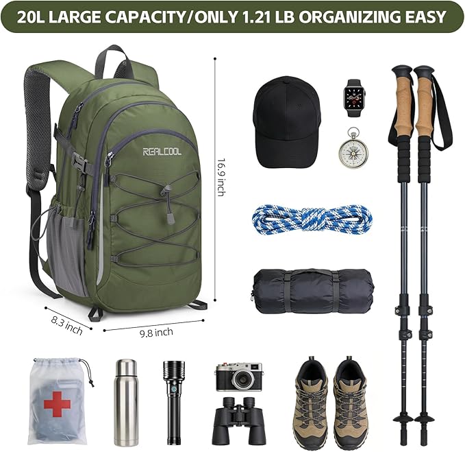 RealCool Hiking Backpack for Men Women, 20L Lightweight Waterproof Travel - Image 2