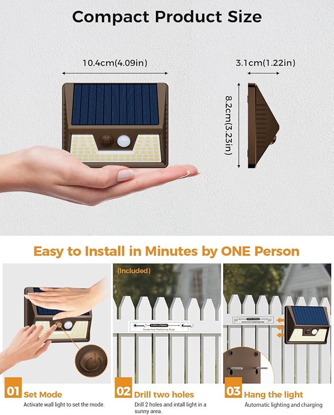 Vighep 4 Pack Solar Fence Lights Waterproof, Motion Sensor Deck Outdoor - Image 6