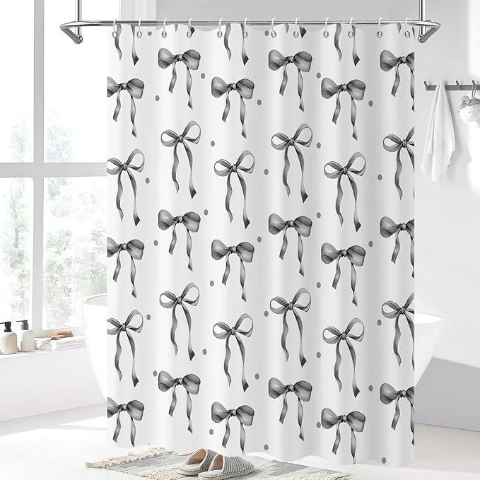 Grey and White Bow Shower Curtain - Image 2