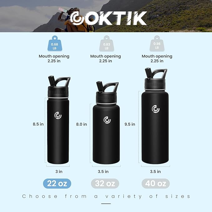 COKTIK 22oz Sports Water Bottle, Stainless Steel Water Bottle - Image 2