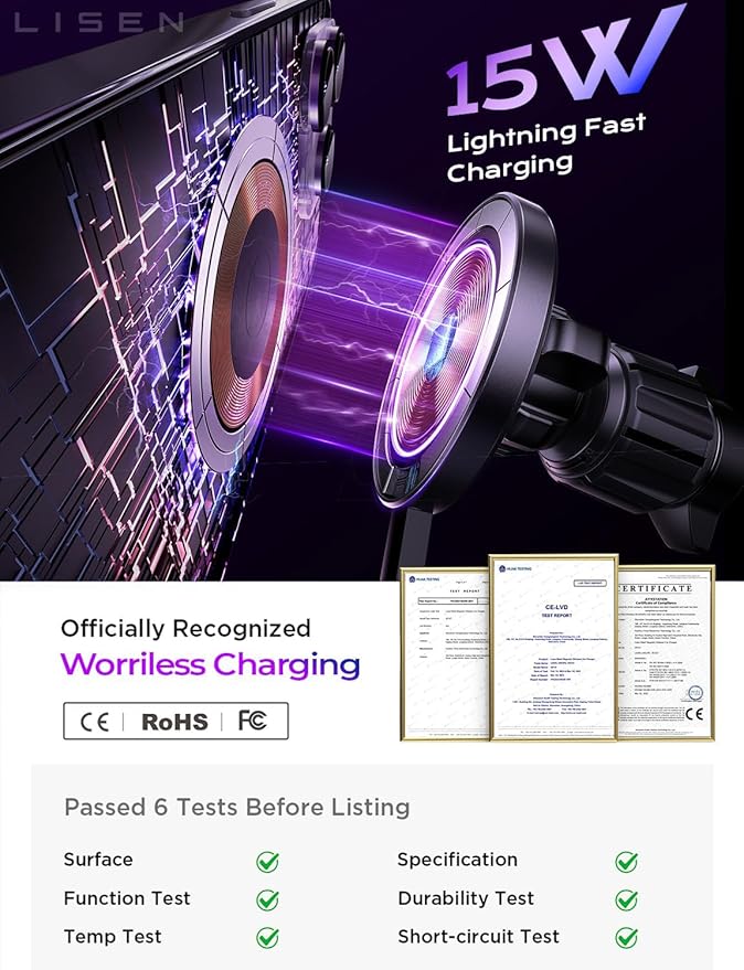 LISEN for 15W MagSafe Car Mount Charger, Magnetic Wireless Car Charger for - Image 4