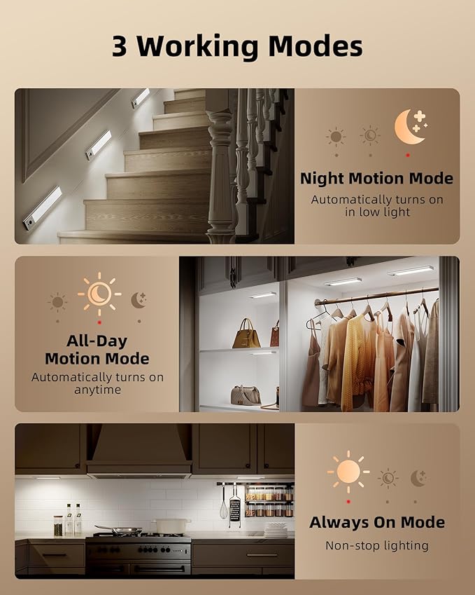 EZVALO 3-Pack Under Cabinet Lighting, 3300mAh Rechargeable Motion Sensor Light - Image 8