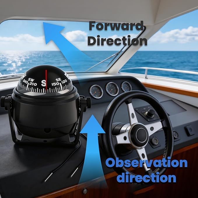 Boat Compass with Magnetic Declination Adjustment, Pivoting Marine Compass - Image 5
