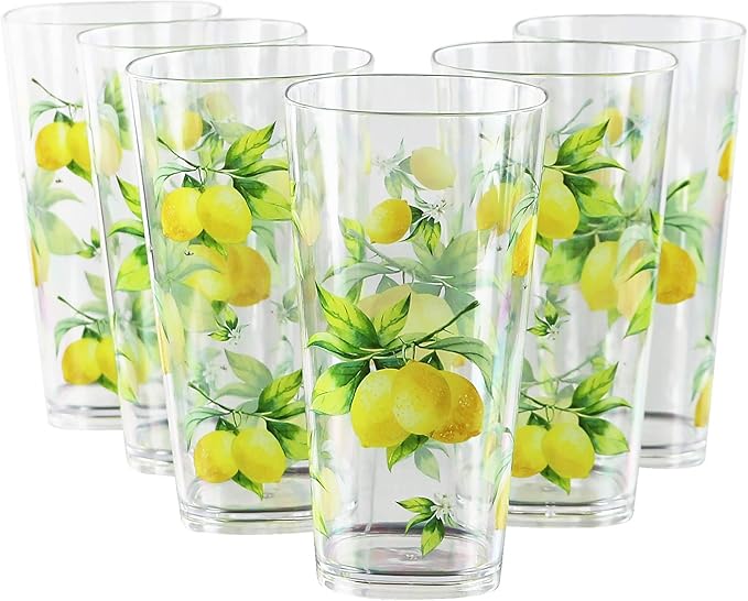 Reston Lloyd Calypso Basics Fresh Lemons 19 oz Acrylic Drinkware Set of 6 – by RestonLloyd