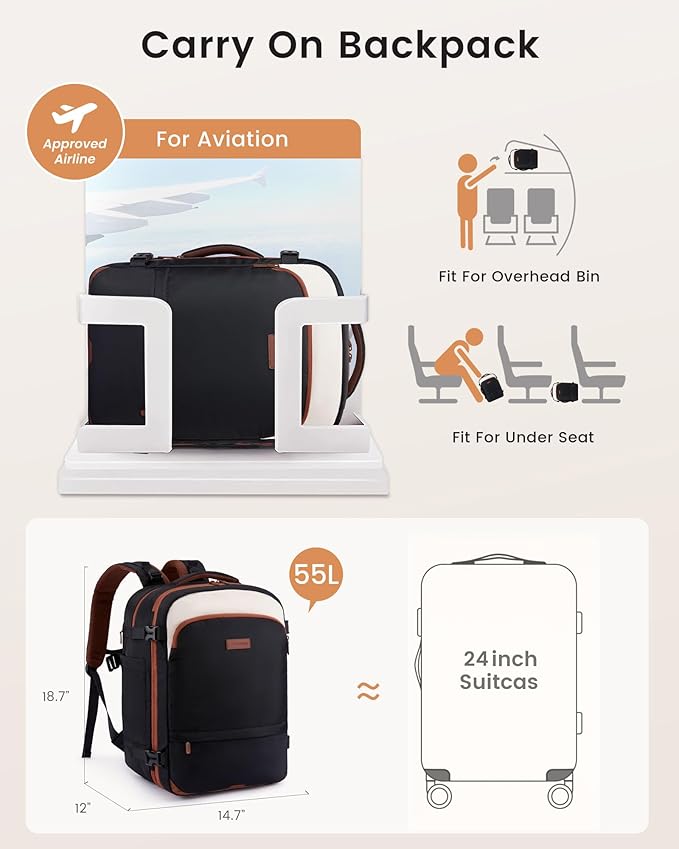 LOVEVOOK Carry On Backpack for Women & Men, Travel Backpack Carry On Flight - Image 2
