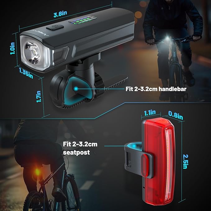 APECYC Bike Lights USB-C Rechargeable Bicycle Front Headlight and Rear Taillight - Image 8