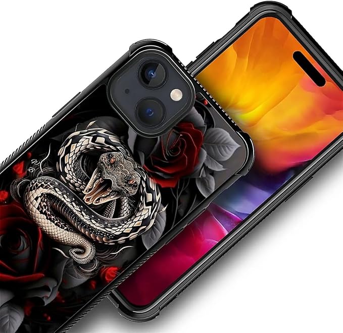 for iPhone 15 Plus Case, Entwined Rose Snake Pattern Graphic Design Girl Boy - Image 2
