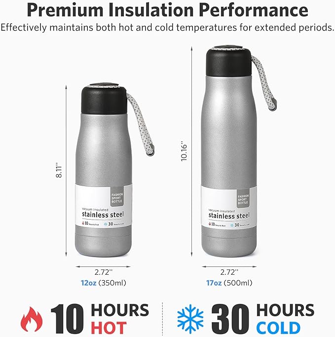 17 oz Stainless Steel Water Bottle Double Wall Vacuum Insulated Kids Wide Mouth - Image 3