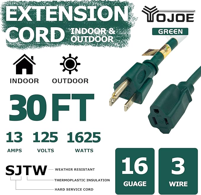 YOJOE Indoor Outdoor Extension Cord, 3 Prong 13A Weatherproof Power Cord - Image 2