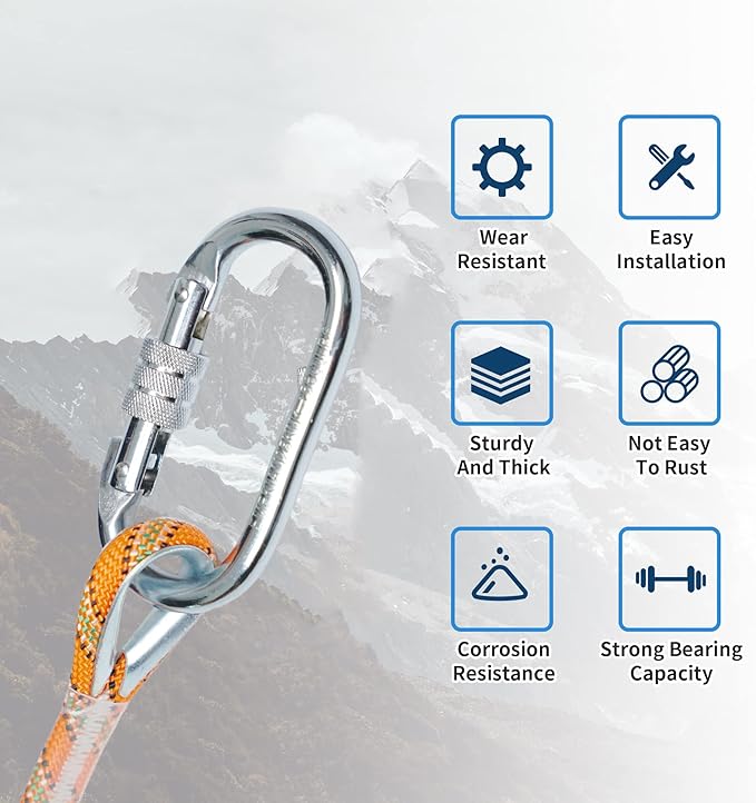 Oval Indoor Outdoor Climbing Carabiner, 25 KN Screw Locking Heavy Duty Safety - Image 3