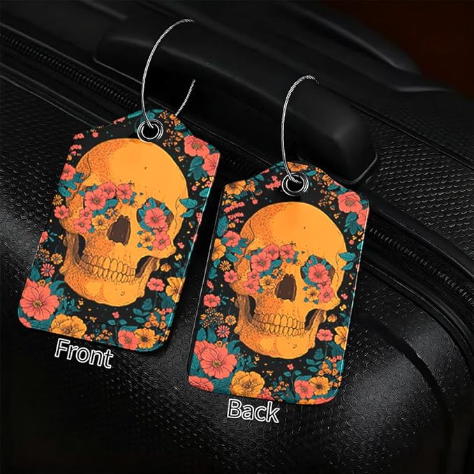 Cinco de Mayo Floral Skull Luggage Tags 2 Pcs, Mexican Fiesta Bag Tags - Image 2