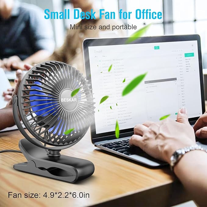 BESKAR USB Clip on Fan, Portable Small Fan - Image 2