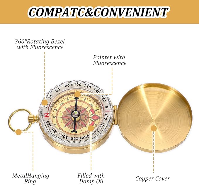 Brass Compass for Hiking Large Dial Pocket Compass - Image 7