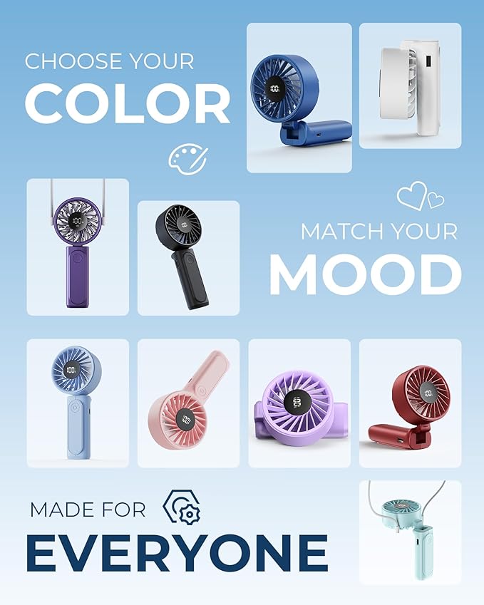 Peiyuu Handheld Portable Fan, 4000mAh USB Rechargeable Personal Fan, 180° - Image 6